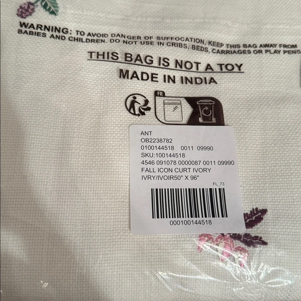 NIB | Fall Icons Embroidered Cotton 2/ Curtain Size: 96